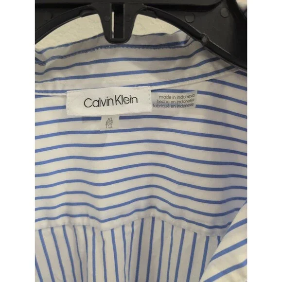 Calvin Klein Blue & White Striped Lace-Up Blouse - XL - Picture 2 of 5